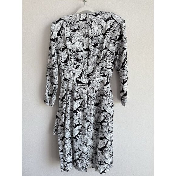 Vintage 1980s APRIL RAIN Dress White Black Palm Print Dolman Long‎ Sleeve 13-14 - Picture 2 of 13
